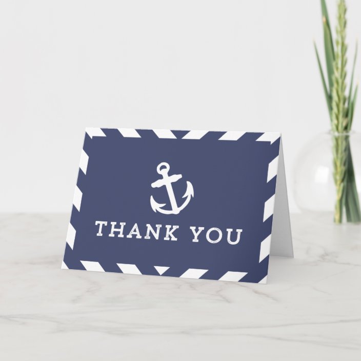 Navy Nautical Chevron Thank You Card