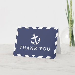 Navy Nautical Chevron Thank You Card