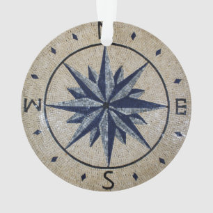 Navy Nautical Compass North south East West Marble Ornament