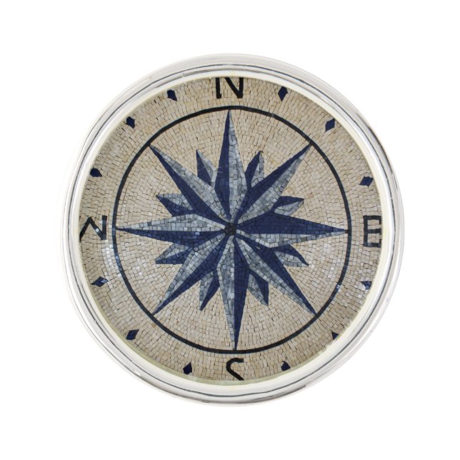 Navy Nautical Compass North south East West Marble Pin (Front)