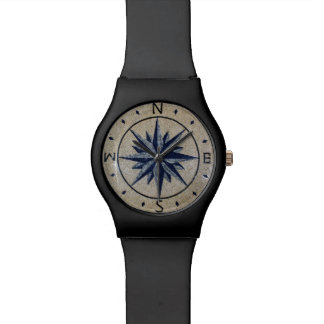 Navy Nautical Compass North south East West Marble Wrist Watch