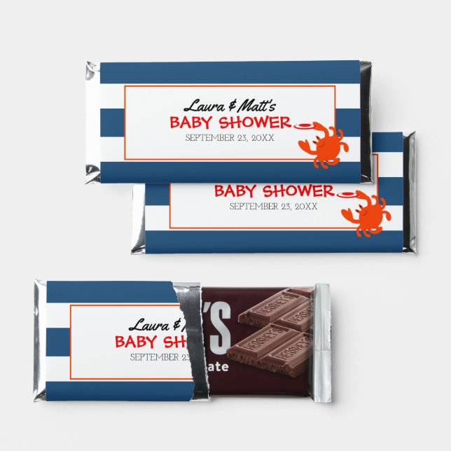 Navy Nautical Crab Baby Shower Hershey Bar Favors (Front)