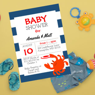 Navy Nautical Crab Baby Shower Invitation