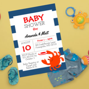 Navy Nautical Crab Baby Shower Invitation
