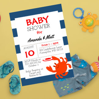 Navy Nautical Crab Baby Shower Invitation