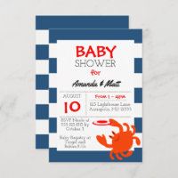 Navy Nautical Crab Baby Shower Invitation