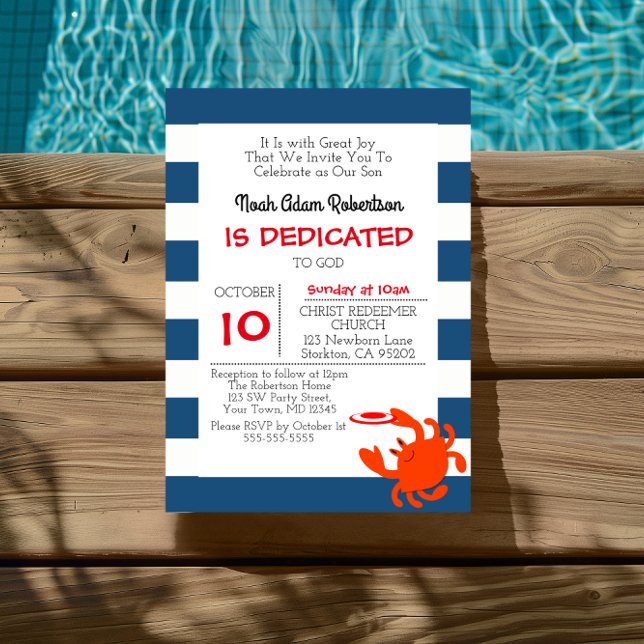 Navy Nautical Crab Personalized Baptism Invitation (Creator Uploaded)