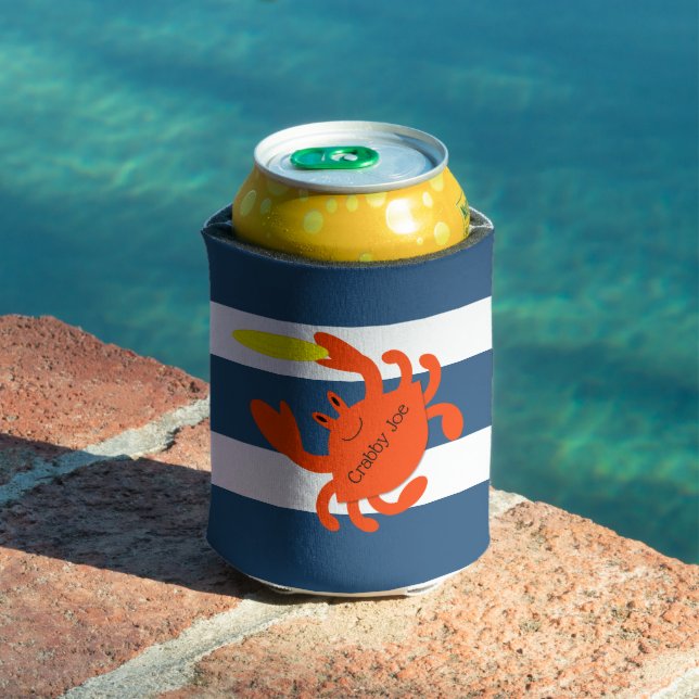 Navy Nautical Crab Personalized Can Cooler (In Situ Pool)