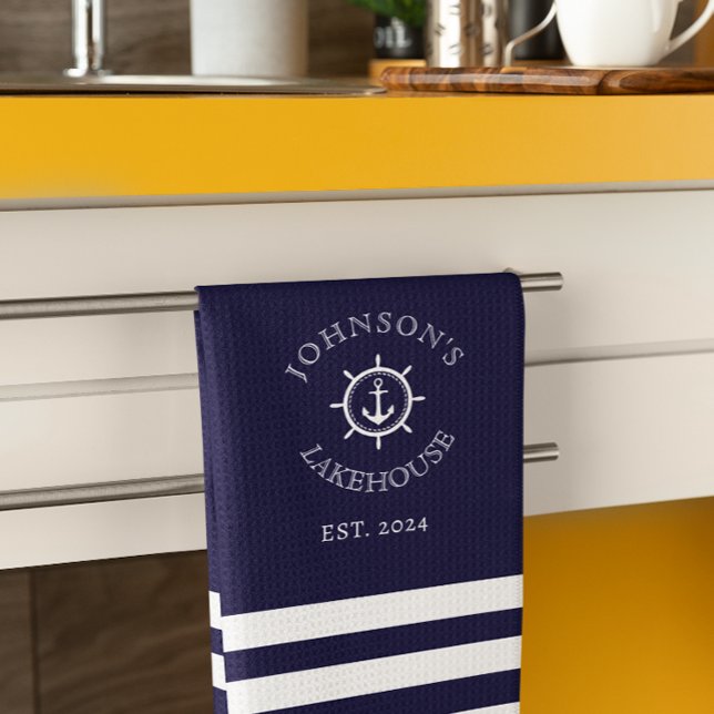 Navy Nautical Custom Name  Kitchen Towel (Creator Uploaded)