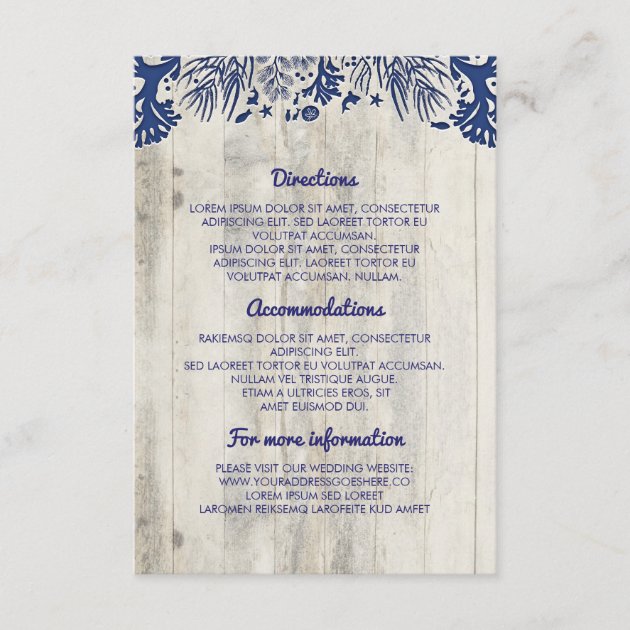 Navy Nautical Driftwood Beach Wedding Details Enclosure Card