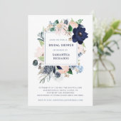 Navy Nautical Floral and Stripes | Bridal Shower Invitation (Standing Front)