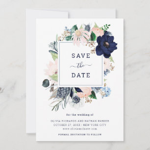 Navy Nautical Floral and Stripes Save The Date