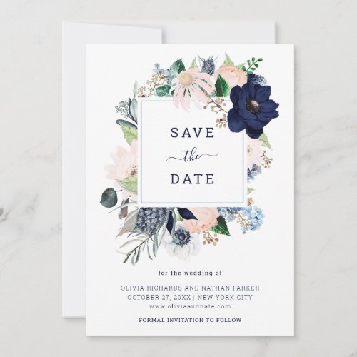 Navy Nautical Floral and Stripes  Save The Date