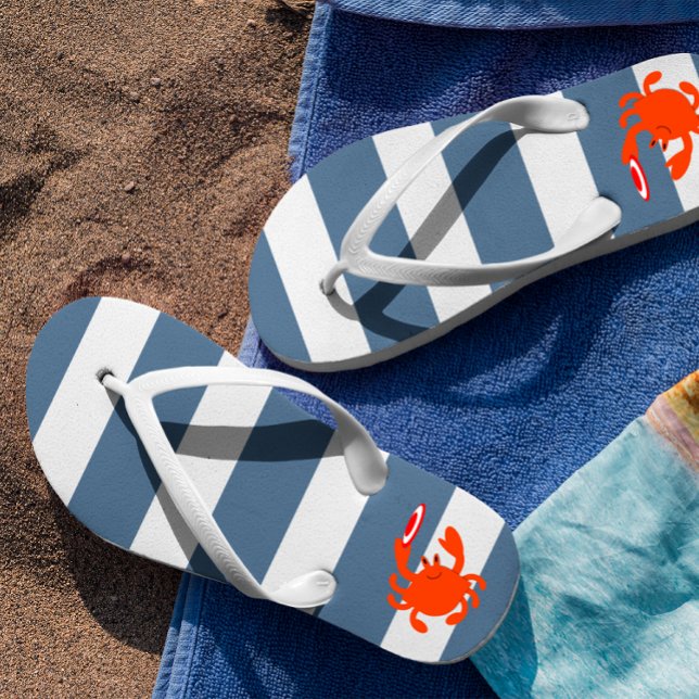 Navy Nautical Frisbee Crab Flip Flops (Creator Uploaded)