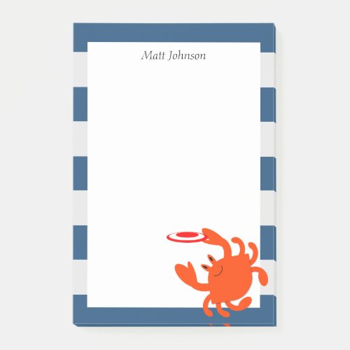 Navy Nautical Frisbee Crab Personalized Post_it Notes