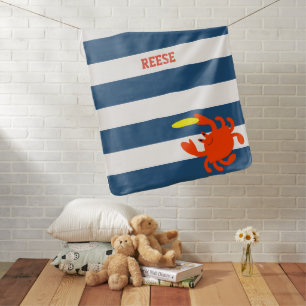 Navy Nautical Frisbee Crab Personalized Swaddle Blanket