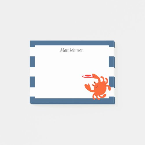 Navy Nautical Frisbee Crab Small Personalized Post_it Notes