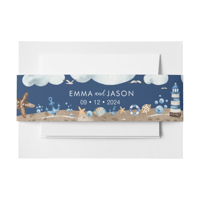 Navy Nautical Invitation Belly Band (Front Example)