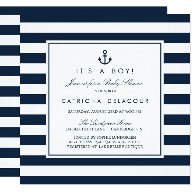 Navy Nautical It's A Boy Baby Shower Invitation