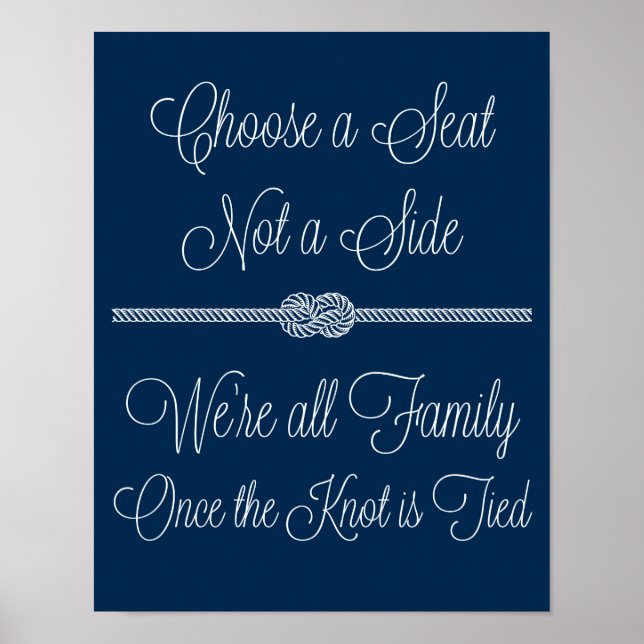 Navy Nautical Knot Choose Seat Not Side Sign (Front)