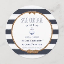 Navy Nautical Knot Watercolor Anchor Save the Date Invitation