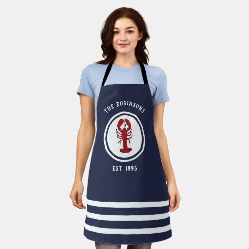 Navy Nautical Lobster Blue Family Apron