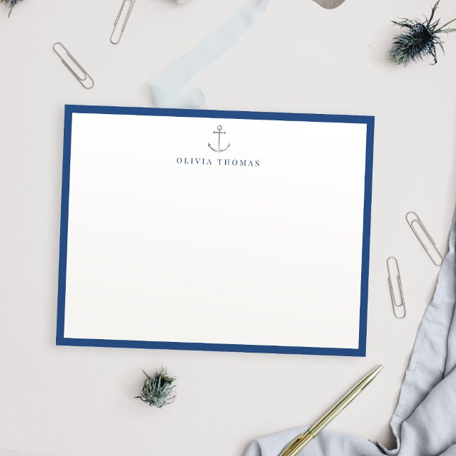 navy nautical minimalist personalized Stationery Note Card (navy nautical minimalist personalized Stationery Note Card)