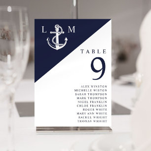 Navy Nautical Monogram Table Number Seating Chart