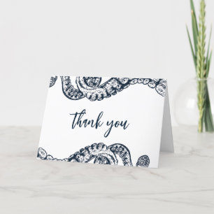 Navy Nautical Octopus Folded Thank You Card