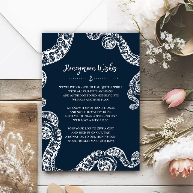 Navy Nautical Octopus Our Honeymoon Wish Card (Creator Uploaded)