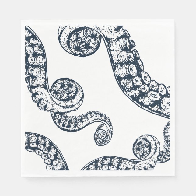 Navy Nautical Octopus Paper Napkins (Front)