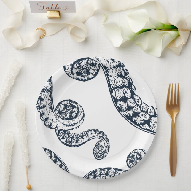 Navy Nautical Octopus Paper Plates (Wedding)