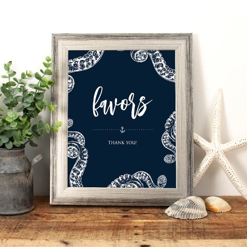 Navy Nautical Octopus Party Favor Wedding Sign