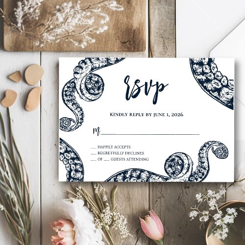 Navy Nautical Octopus RVSP Wedding Response Card