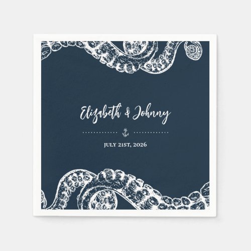 Navy Nautical Octopus Tentacles Wedding Napkins