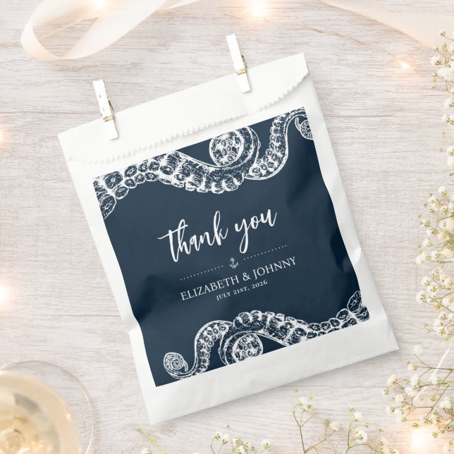 Navy Nautical Octopus Wedding Favor Bag (Clipped)