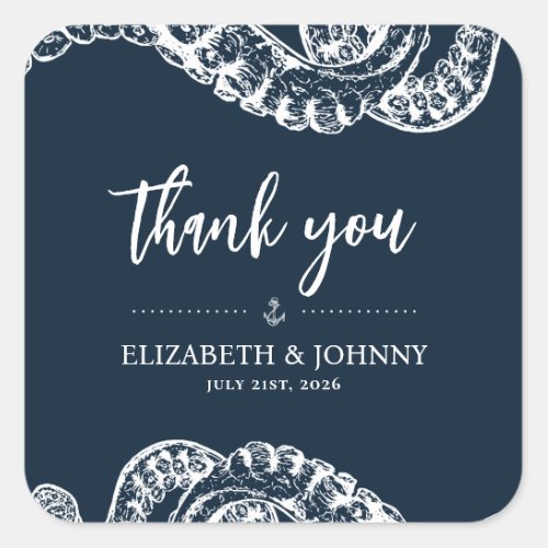 Navy Nautical Octopus Wedding Favors Stickers