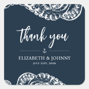 Navy Nautical Octopus Wedding Favors Stickers