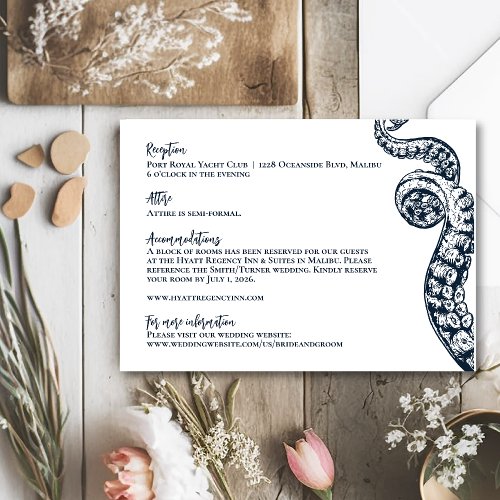 Navy Nautical Octopus Wedding Information Card