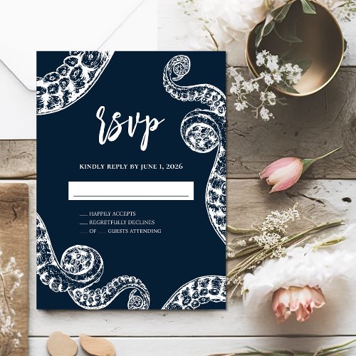 Navy Nautical Octopus Wedding RVSP Response Card