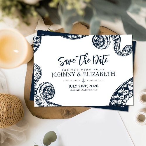 Navy Nautical Octopus Wedding Save The Date Card