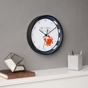 Navy Nautical Red Crab Personalized Wall Clock