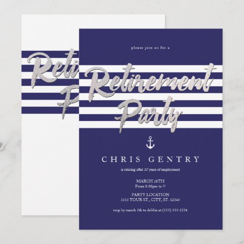 Navy, Nautical Retirement Party Invitations