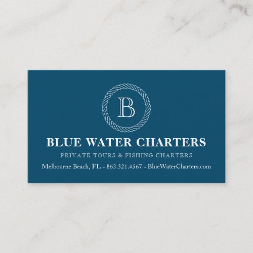 Navy Nautical Rope Boating Fishing Charters Business Card