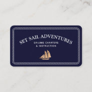Navy Nautical Rope Gold Sailboat Business Card at Zazzle