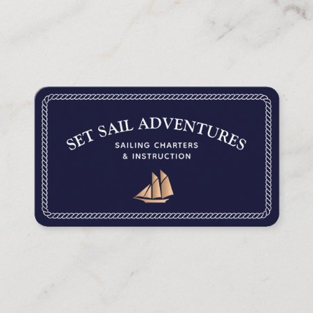 Navy Nautical Rope Gold Sailboat Business Card