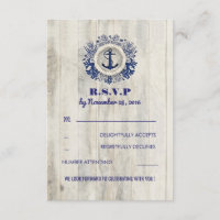 Navy Nautical Rustic Beach Wedding RSVP