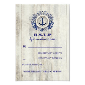 Navy Nautical Rustic Beach Wedding RSVP Card