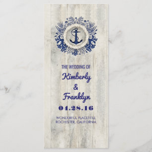 Navy Nautical Rustic Driftwood Beach Wedding Program