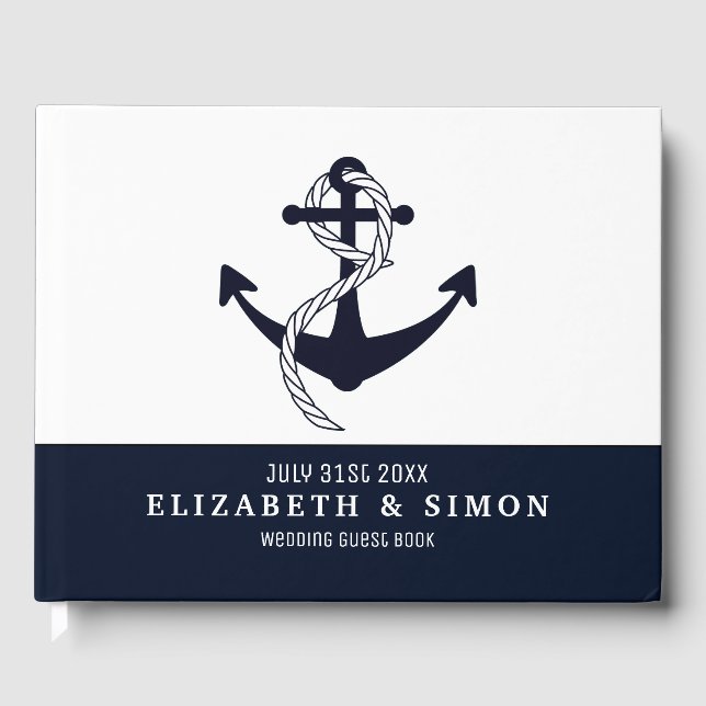 Navy Nautical Sailing Themed Wedding Guest Book (Front)